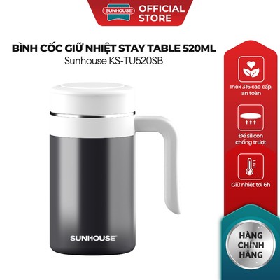 [OUTLET] Bình cốc giữ nhiệt Stay Table 520ml Sunhouse KS-TU520SB - Inox 316 cao cấp - Quai xách tiện lợi