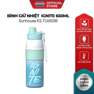Bình giữ nhiệt Ignite 650ml Sunhouse KS-TU650IB - Ruột bình inox 316 cao cấp - Giữ nhiệt tới 10h - Vòi uống tiện lợi