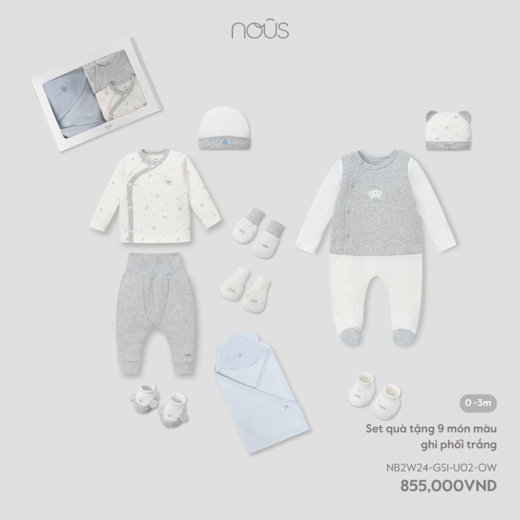 Nous Newborn combo quần áo đi sinh,Set quà tặng cho bé 9,19 món chất liệu thoáng mát