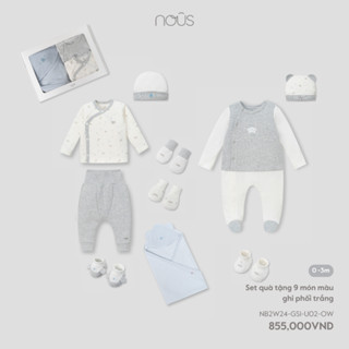 Nous Baby Set quà tặng 9 món cho bé trai bé giá, combo đi sinh cho bé sơ sinh màu ghi dưới 5.5kg BST T8