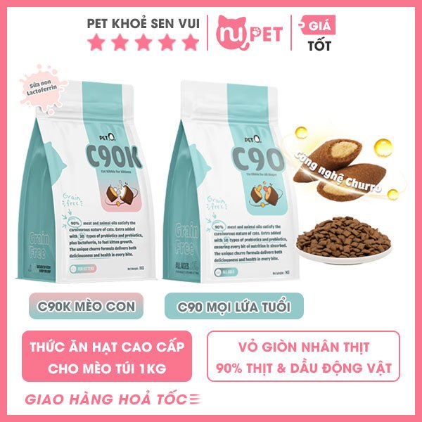 Thức ăn hạt cho mèo PetQ Churro C90 C90k C90 cho mèo - Hạt nhân thịt Churro bịch nguyên 1kg