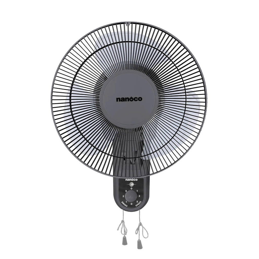 Quạt treo tường Nanoco 2 dây, bạc đạn, 30W, NWF1218GR  màu ghi, hàng chính hãng.