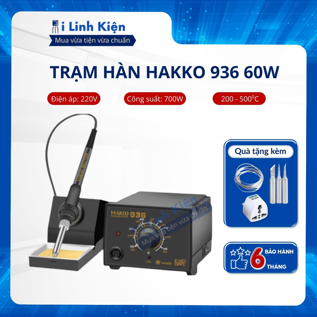 Trạm hàn HAKKO 936 60W máy hàn chuyên dụng điều chỉnh nhiệt độ siêu bền.
