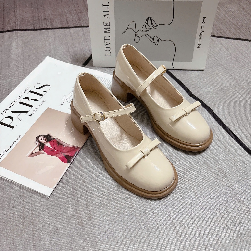 [FORM RỘNG CHÂN THON LÙI 1 SZ] Giày Búp Bê Lolita Đế Đốc 5P Chất Da Bóng Thắt Nơ Xinh Xắn Điệu Đà | BigBuy360 - bigbuy360.vn