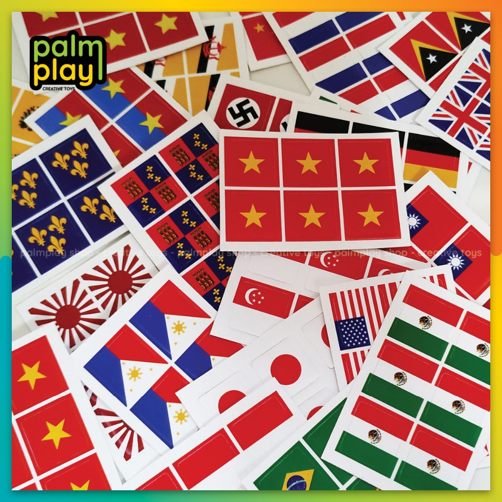 10 tấm ngẫu nhiên sticker quốc kỳ, lá cờ các nước - Mỗi tấm có 6 mảnh dán 13.5x13.5mm