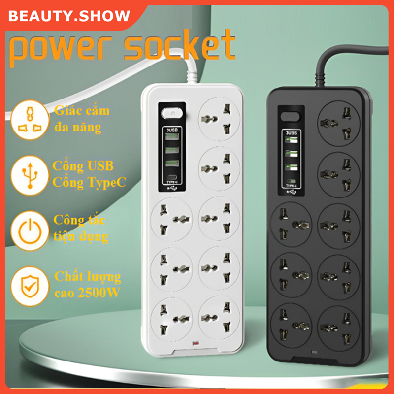 🥇freeship🥇ổ cắm điện đa năng thông minh-ổ cắm điện thông minh kèm cổng sạc usb dây dài 2m an toàn chịu