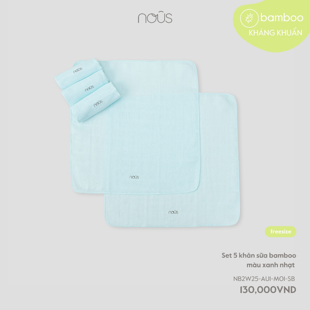 Phụ Kiện Nous Newborn Set 5 khăn sữa bamboo kháng khuẩn thấm hút cho bé sơ sinh BST T3