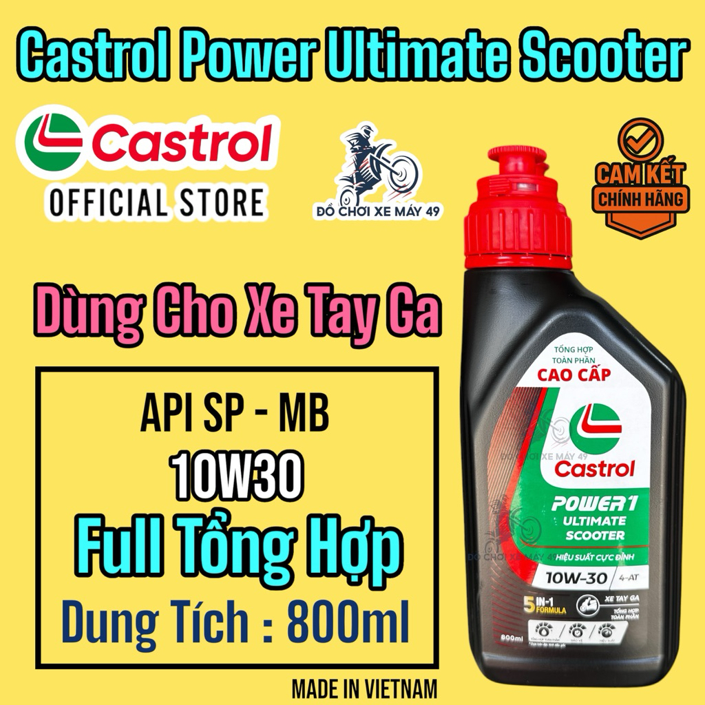 Nhớt TAY GA - Castrol ( ĐEN ) POWER 1 ULTIMATE SCOOTER 4T 10W30 API SP 800ml Chính hãng  >>>>