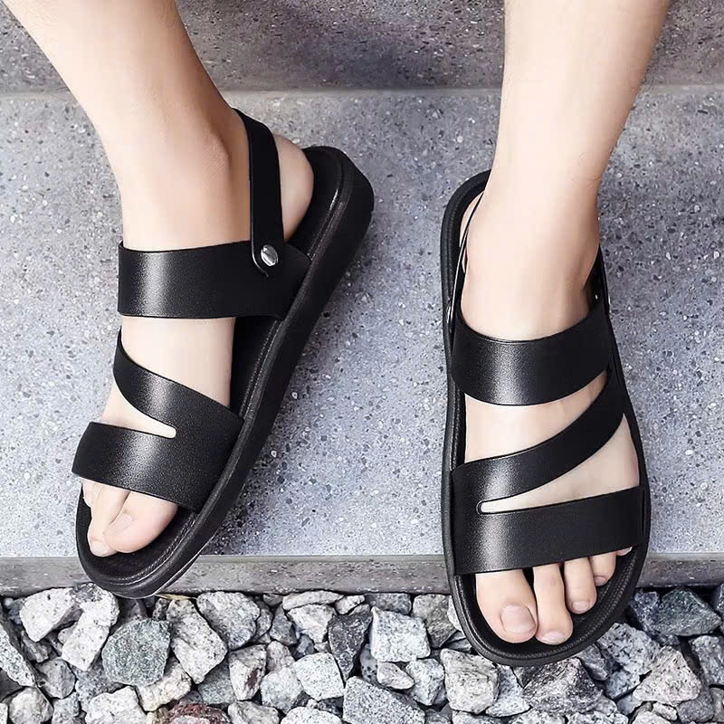 Dép sandal nam quai chéo nhựa dẻo siêu mềm siêu nhẹ êm chân chống trượt chống nước đi mưa đi biển đi học đi làm - GL061