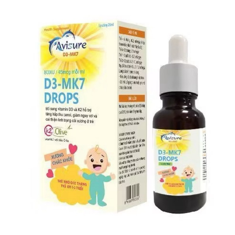 Vitamin D3 K2 tinh khiết Italia Avisure D3MK7 hấp thụ canxi tăng chiều cao hiệu quả cho bé