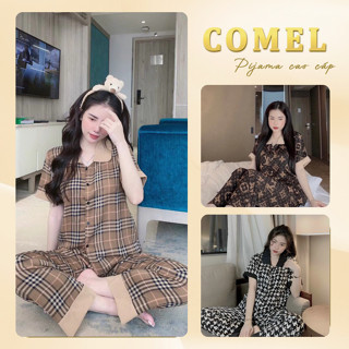 Bộ đồ pijama ngủ nữ lụa mango áo cộc cổ sen quần dài, mặc nhà dễ thương Freesize 40-55kg M01 - COMEL
