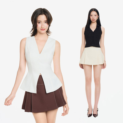 RECHIC Chân váy Magnus phối xếp ly bên hông phối nút thắt eo năng động sành điệu