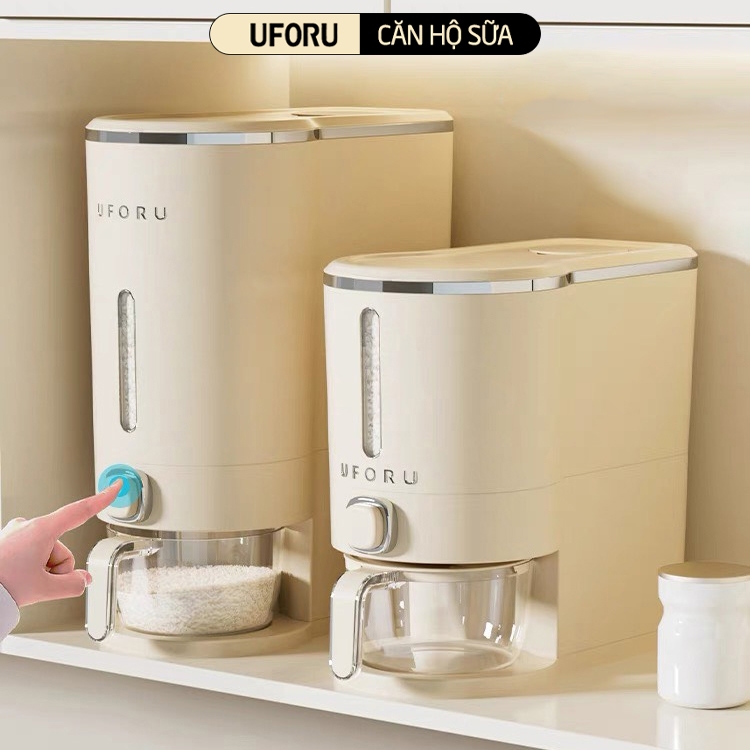 Thùng Đựng Gạo Thông Minh UFORU Chất Liệu Nhựa Cao Cấp Loại 5KG, 10KG Có Nút Bấm Đổ Gạo Tự Động - UFM480