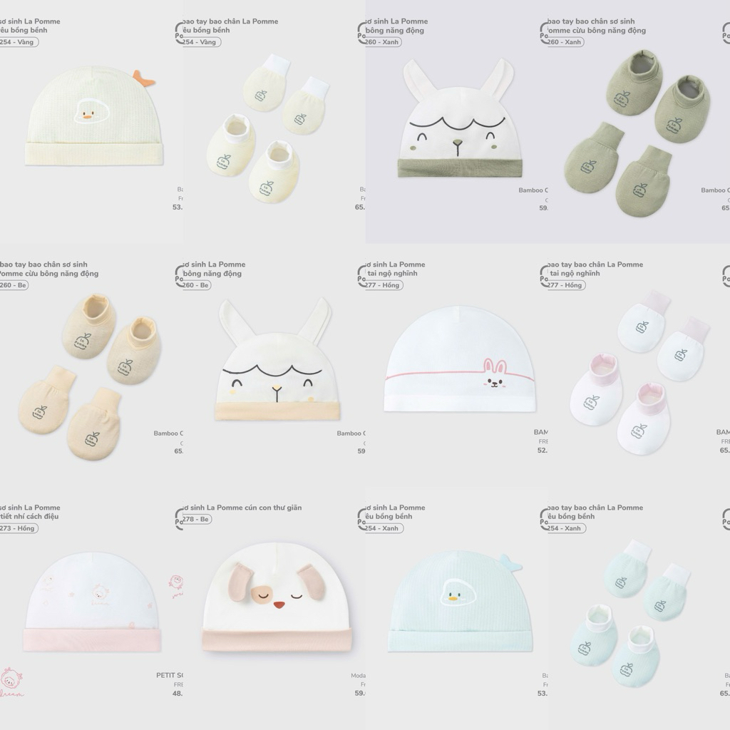 La Pomme Phụ Kiện Nón-Set Bao Tay Bao Chân La Pomme Mềm Mại, Mịn Màng Cho Bé Từ Sơ Sinh Nhiều Mẫu Chính Hãng