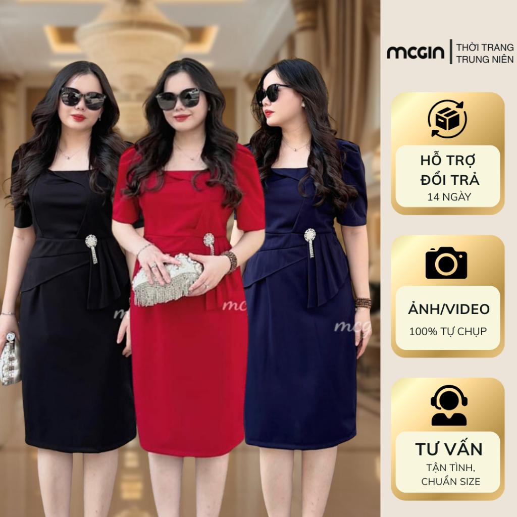 [Miu011] Đầm đi tiệc cho mẹ U40 - U65 - Đầm Peplum che bụng | Đầm trung niên tặng mẹ đi tiệc| MCGIN