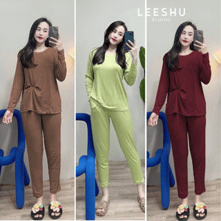 Bộ thun lạnh ủ kem mặc nhà có Bigsize dáng rộng quần baggy có túi, Bộ mặc nhà Leeshu vải cotton lụa mềm mát ở cữ