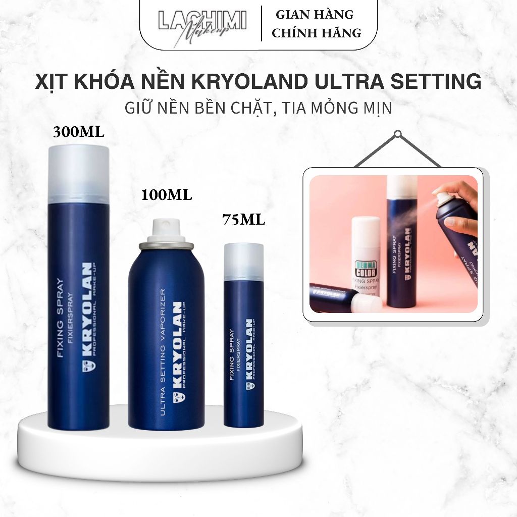 Xịt khoá nền KRYOLAN Ultra Setting/Fixing Spray, Xịt khóa makeup bền chặt, mỏng đều Lachimi Makeup