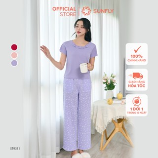 Đồ bộ mặc nhà nữ áo thun tăm SUNFLY cộc tay quần dài kate ST9311