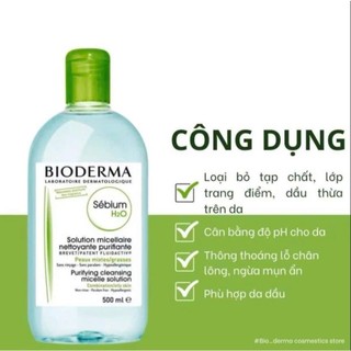 Nước Tẩy Trang Bioderma H2O Chính Hãng Cho Da Dầu Mụn & Da Nhạy Cảm,Sạch Sâu Lành Tính - 500ml