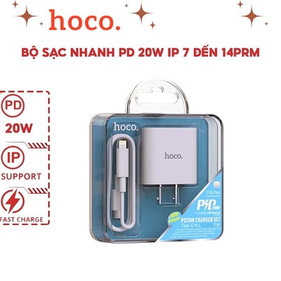 Bộ Sạc Nhanh Chính Hãng Hoco C76 Plus Type-C To LN PD 20W Dành Cho iP 7 Đến 14-Promax