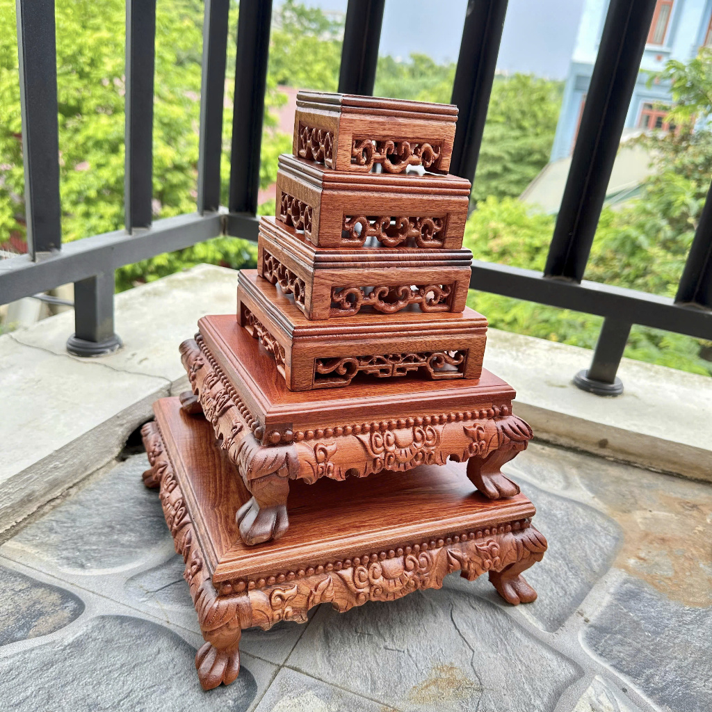 Đôn gỗ vuông, kỷ vuông chiện gỗ Hương để chậu cây mini, tượng nhỏ, đồ phong thủy, đế để bát hương Xư