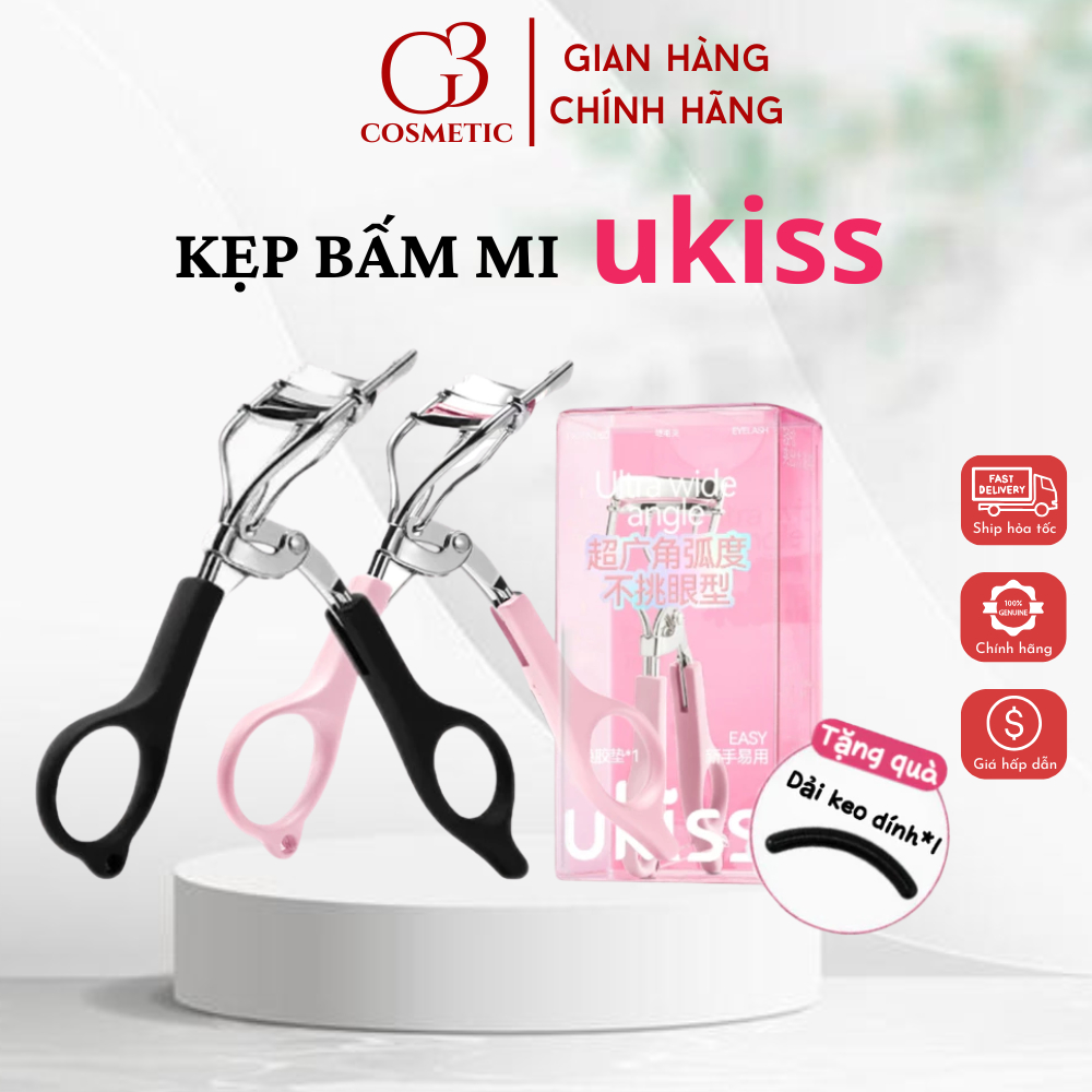 Kẹp bấm mi UKISS dụng cụ uốn lông mi kèm đệm thay thế tiện dụng màu hồng G3COSMETICS