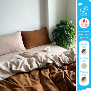  Bộ vỏ chăn mền ga gối GONI FRESH màu Cafe Beige - Ga drap giường bo chun cao 4-25cm kích thước 1m,1m2,1m4 1m6 1m8 2m 