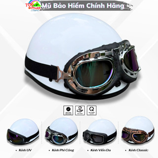 Mũ bảo hiểm nửa đầu 1/2 cute dễ thương có kính màu trắng cho người đi xe máy cao cấp, đạt chuẩn chất lượng kiểm định
