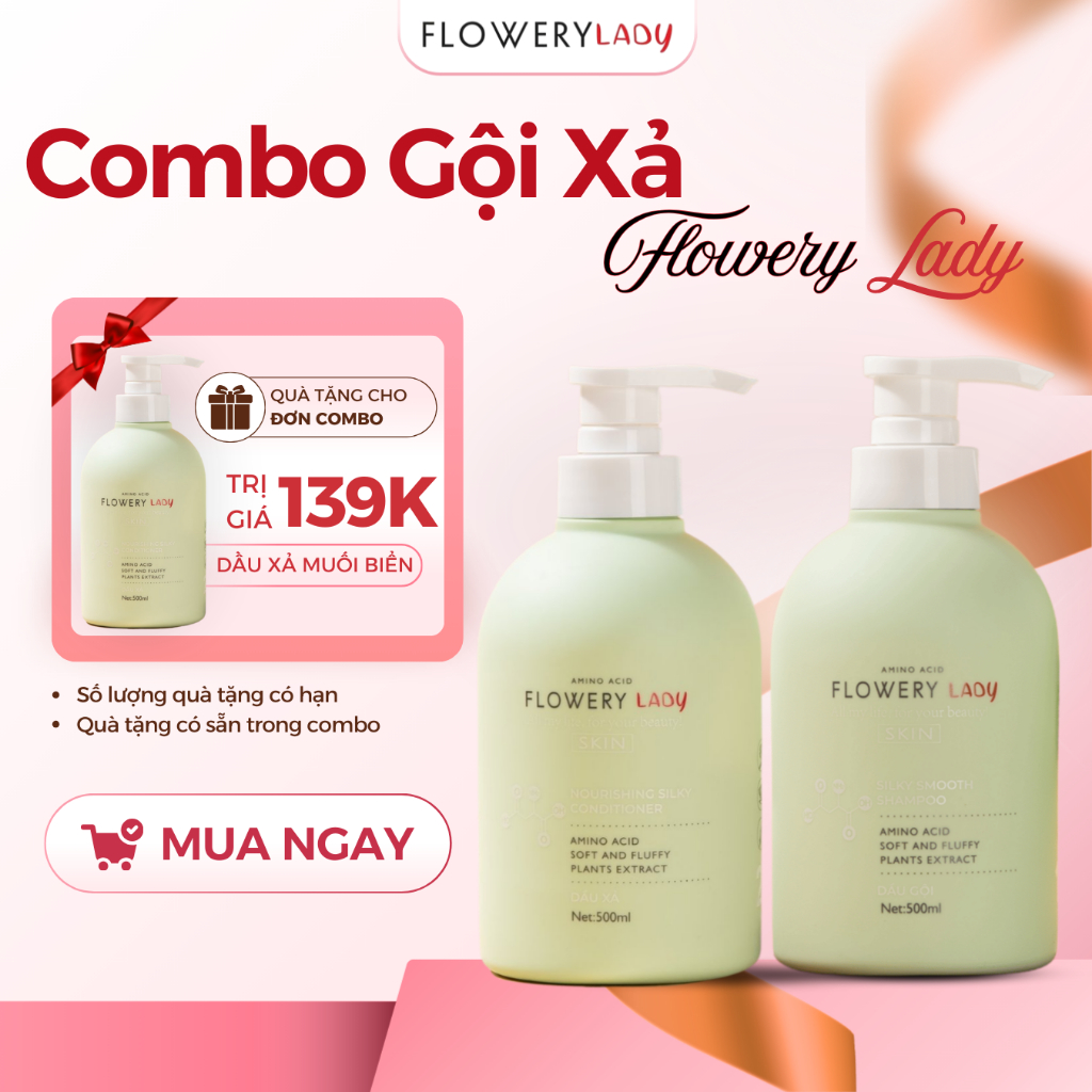 Dầu Gội, Dầu Xả Muối Biển Hương Nước Hoa FLOWER LADY giảm gàu, ngăn dầu bết tóc, phục hồi tóc hư tổn