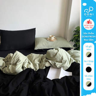 Bộ vỏ chăn mền ga gối GONI FRESH màu Oliu Đen - Ga drap giường bo chun cao 4-25cm kích thước 1m, 1m2 ,1m4, 1m6, 1m8, 2m2