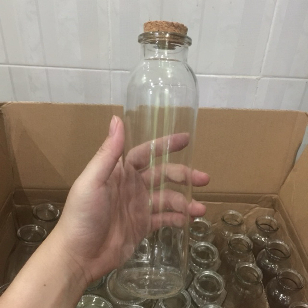 chai tròn thuỷ tinh nút bần 350ml
