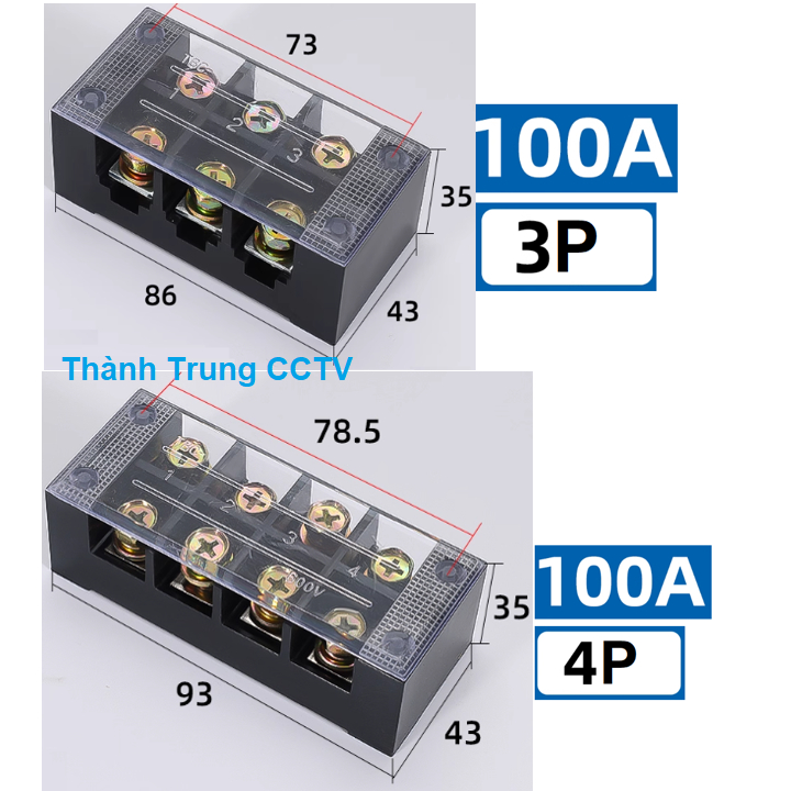 Domino điện 100A 3P 4P – Cầu đấu dây 100A 3P 4P