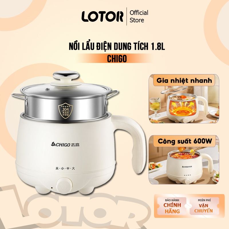 Nồi Lẩu Điện Có Xửng Hấp Đa Năng Dung Tích 1.8L Kèm Khay Hấp, Bảo Hành 12 Tháng