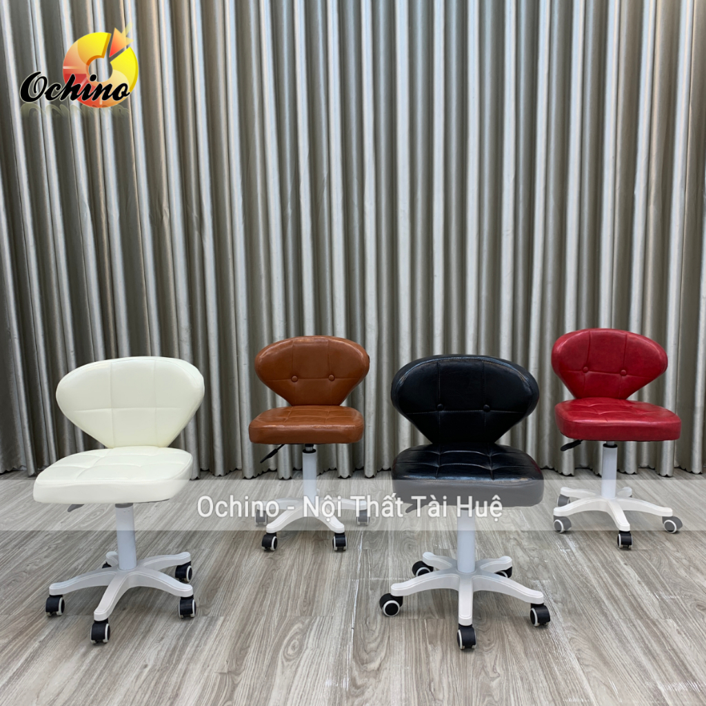 Ghế xoay Văn Phòng Có Bánh Xe Chân Nhựa Trắng Nhỏ Mẫu Tựa Da Vuông Cao Cấp 44-58cm Xoay 360 độ Tiện 