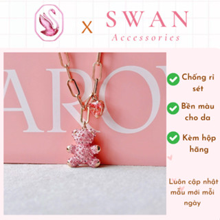 [Fullbox 1:1] Vòng Tay Nữ Bạc Gấu Teddy Đính Trái Tim pha lê Hồng , Không Gỉ Bền Màu, Thiết Kế Xinh Xắn