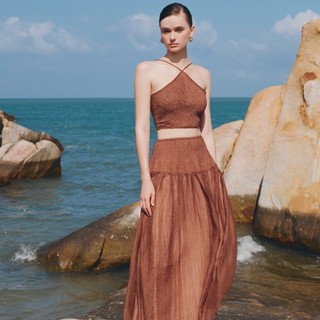 Set OLV áo yếm croptop kèm chân váy maxi Abelie thoáng mát nữ tính phù hợp đi biển du lịch mùa hè
