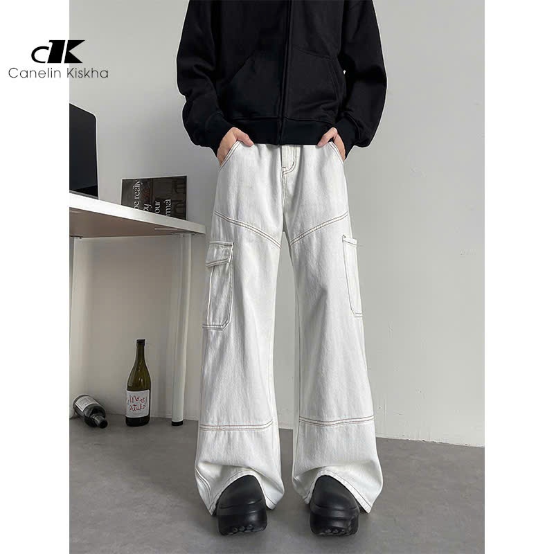 Quần Jean Nam Nữ ỐNG RỘNG Phối Chỉ Vàng Túi Đẹp Cao Cấp Mẫu Mới Chuẩn GENZ Shop MILA