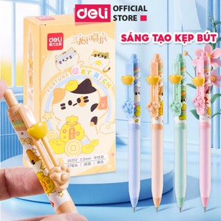  Bút Gel Bút Bi Nước Ngòi ST 0.5mm Deli Dễ Thương Thiết Kế Kẹp Bút Mèo Con Nét Viết Đậm Trơn Tru Học Sinh 