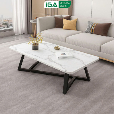 Bàn trà sofa hoạ tiết vân đá thiết kế chân sắt hiện đại thương hiệu IGA - GM224