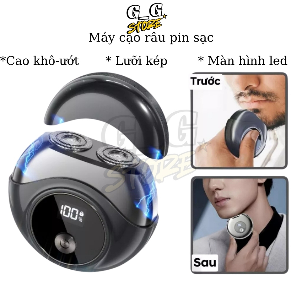 Máy Cạo Râu Pin Sạc Lưỡi Kép – Máy Cạo Râu Nam Cạo Khô Ướt, Màn Hình LED - GGStore