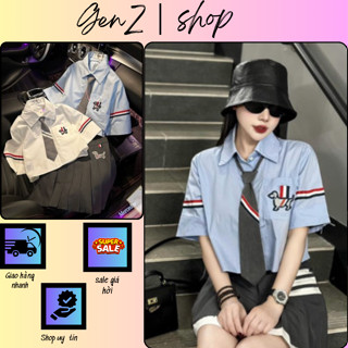 Áo Sơ Mi CropTop Nữ Họa Tiết Chó Ở Túi, Áo Sơ Mi Nữ Tay Ngắn Vải Cotton Cao Cấp Phong Cách Sang Trọng