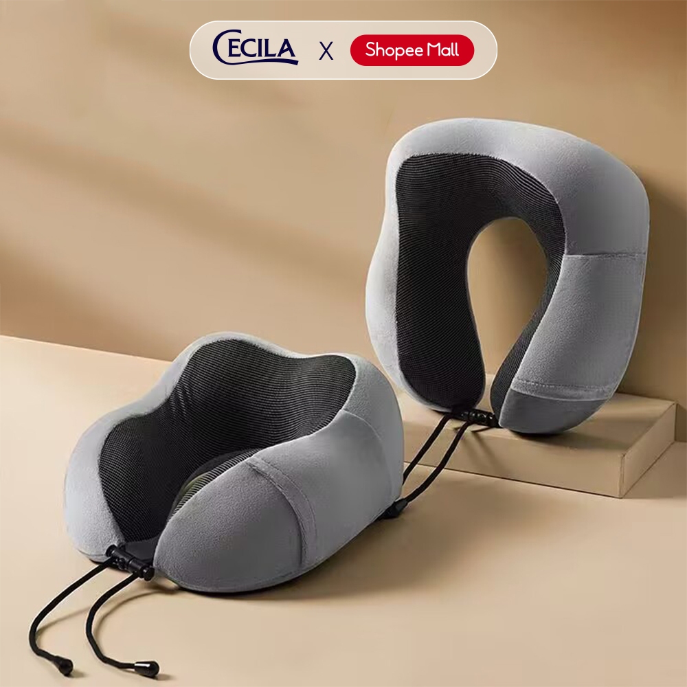 Gối kê cổ U Cecila cao su non mềm mại đàn hồi tốt, vỏ mềm mịn êm ái thoáng khí dành cho dân văn phòn