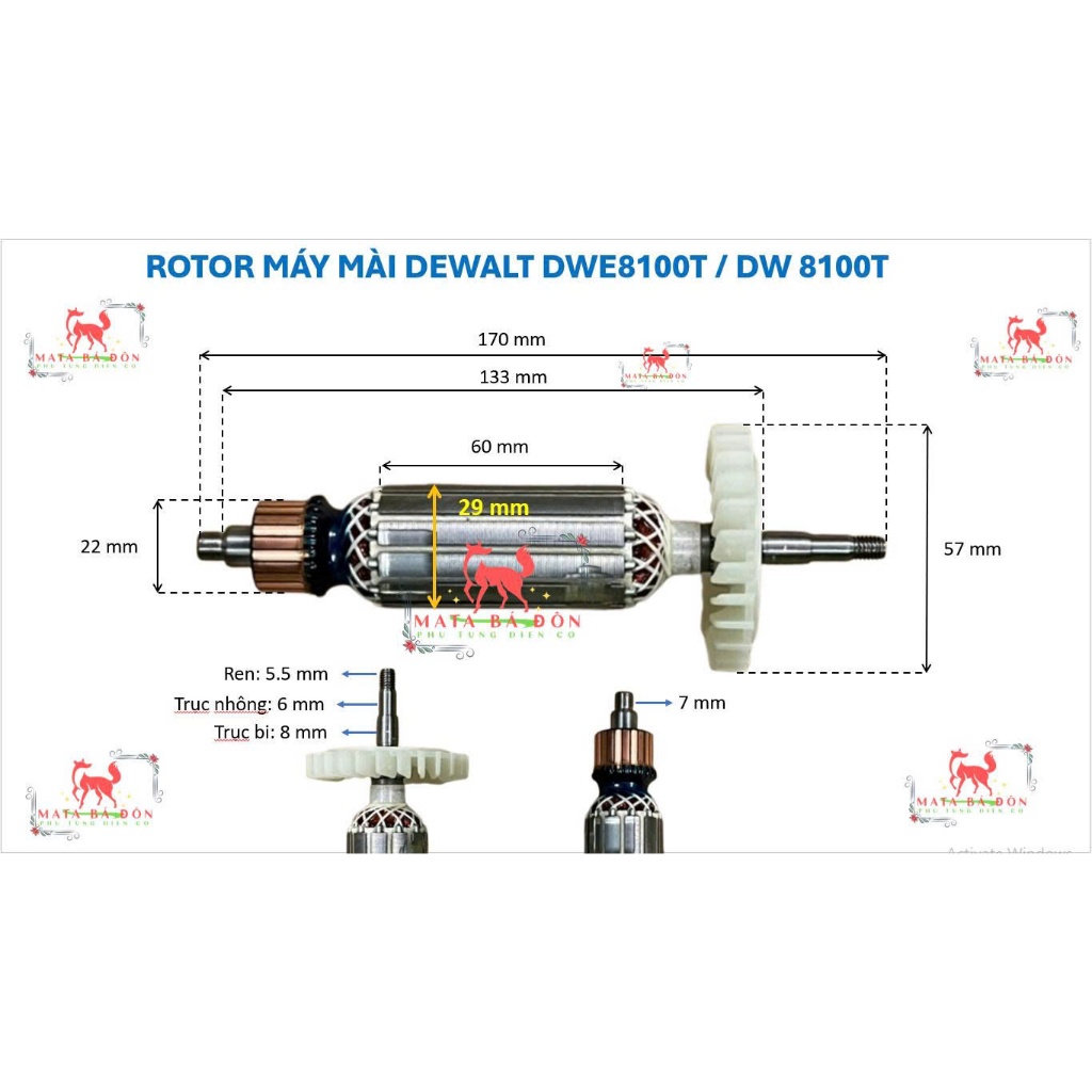 Rotor (Ruột) Máy Mài Dewalt  DWE8100T / DW 8100T (THÂN 29 - DÀI 170)