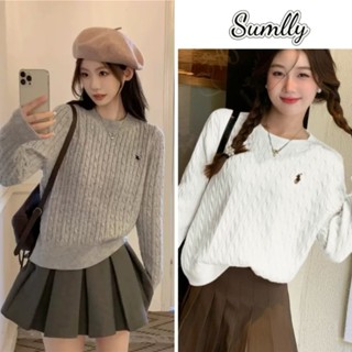  Áo len dệt kim tay dài thêu ngựa phong cách Hàn Quốc họa tiết xoắn dây - cổ tròn màu trơn mềm mại 