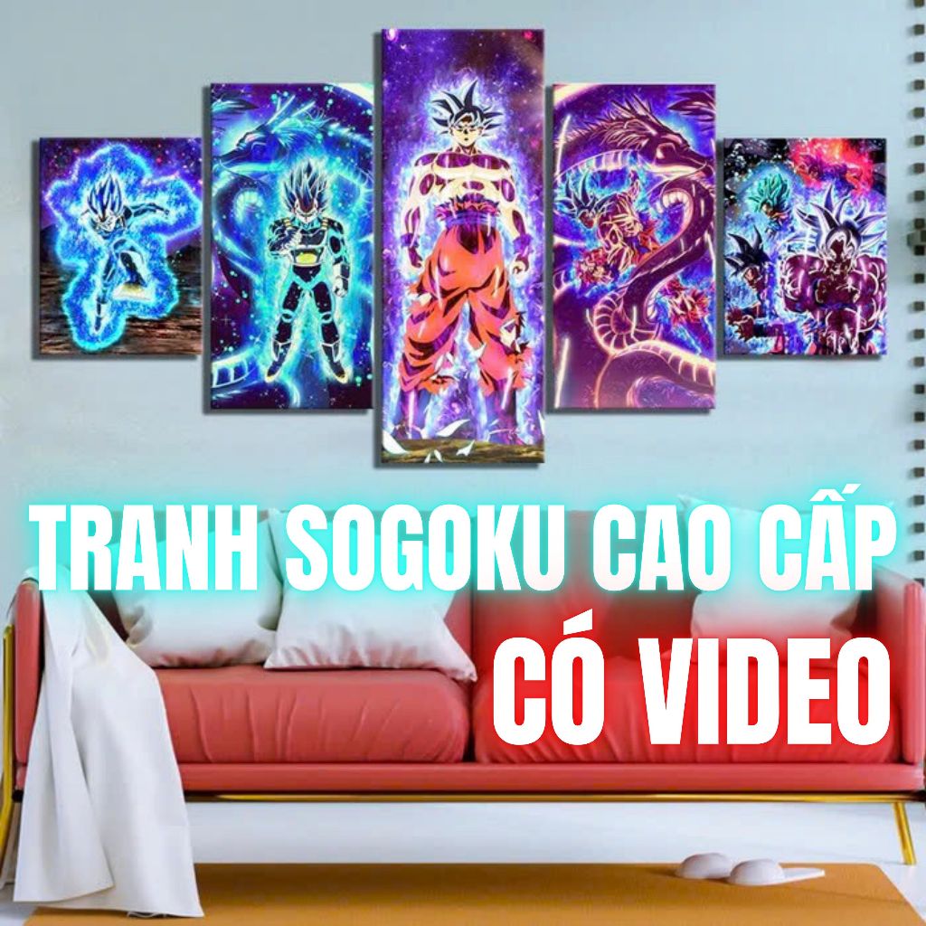 Tranh Songoku Dragon Ball dán trường fomex tráng gương cao cấp treo phòng khách nới làm việc - Tranh