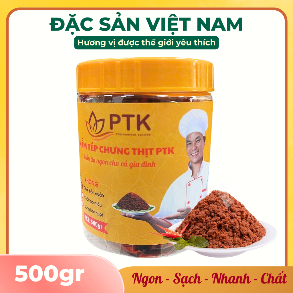 Mắm Tép Chưng Thịt PTK – Đặc Sản Việt Nam – Đạt Chuẩn ISO 22000, OCOP 4 sao, Hộp 500g(Vị Không Cay)