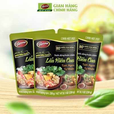 Combo 3 gói Nước dùng Lẩu Riêu Cua Barona 230g tươi ngon chuẩn vị không cần nêm nếm