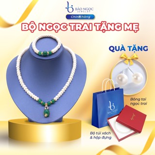 Bộ trang sức ngọc trai tự nhiên, Quà tặng mẹ tặng bà ý nghĩa mix Mã Não xanh sang trọng - DB1826