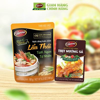Combo 1 Nước Dùng Lẩu Thái Barona 180g & 1 Gia vị Thịt Nướng Sả Barona 80g