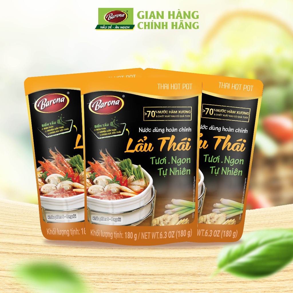 Combo 3 Gói Nước Dùng Lẩu Thái Barona 180g